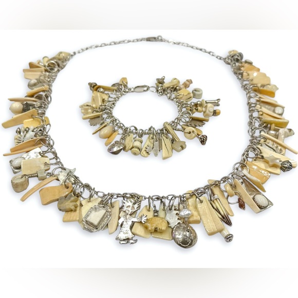 Stunning Harold Lujan Sterling, Fossilized Walrus Tusk Necklace and Bracelet Set - Picture 2 of 16